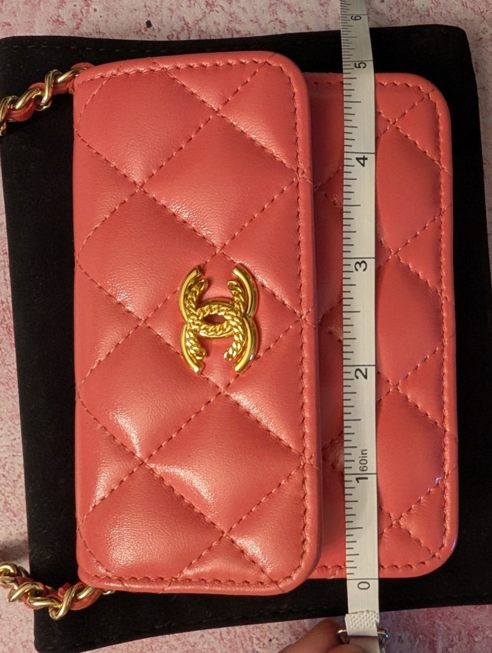 CHANEL Coral Pink Quilted Mini Bag / Wallet on Chain with Gold Hardware - Picture 15 of 16